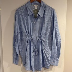 NWT Maternity Blue Striped Button-Up Shirt